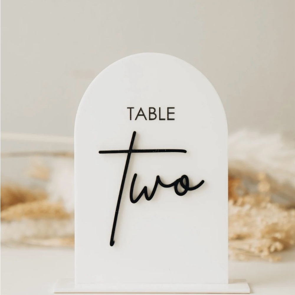 White Table Number Sign - Modern 'Wedding Table Numbers 1-20